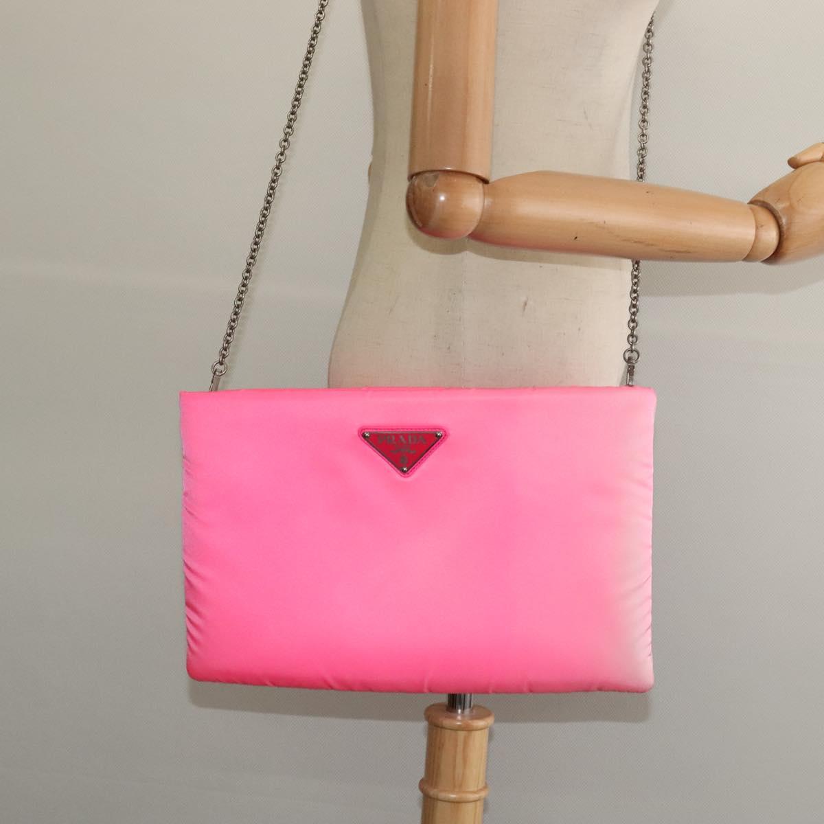 PRADA Chain Clutch Bag Nylon Pink Auth 137210
