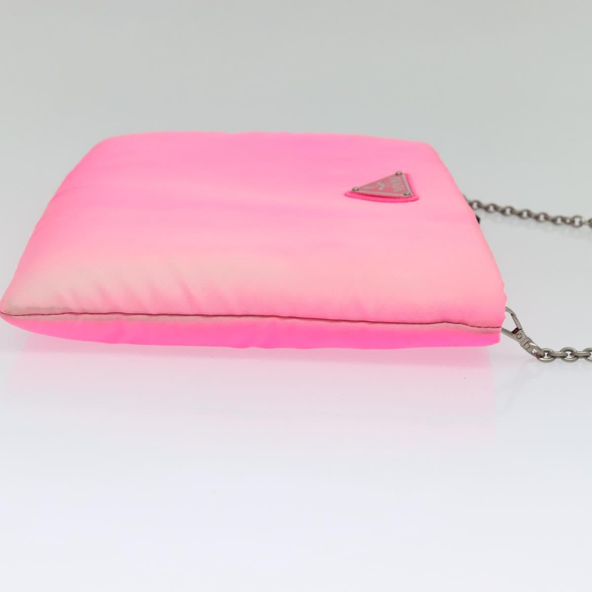 PRADA Chain Clutch Bag Nylon Pink Auth 137210