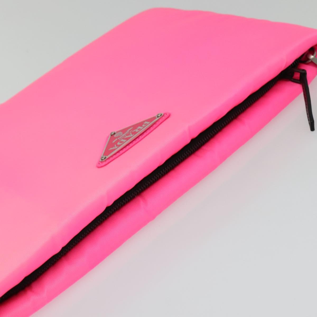 PRADA Chain Clutch Bag Nylon Pink Auth 137210