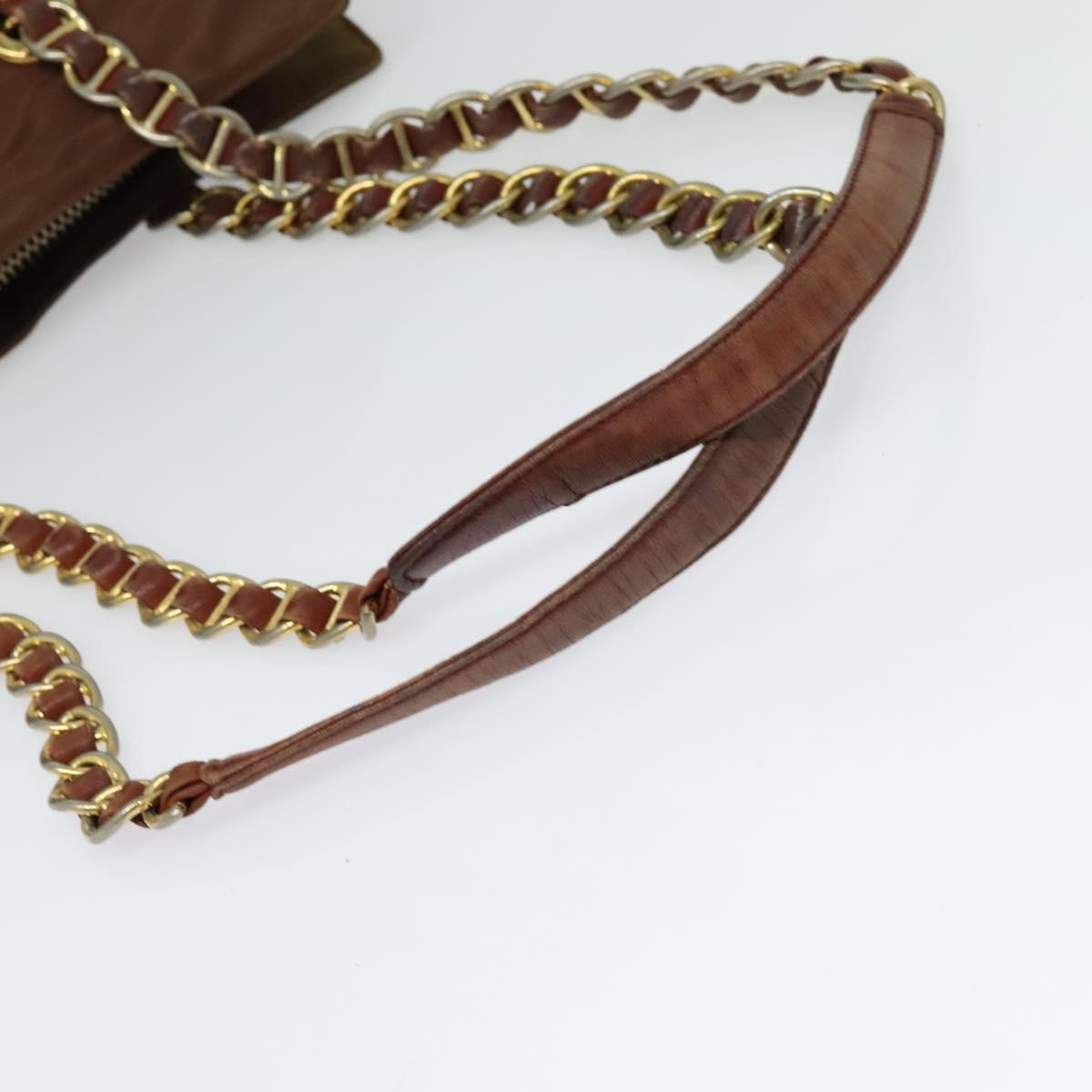 PRADA Chain Tote Bag Nylon Gold Brown Auth 137212