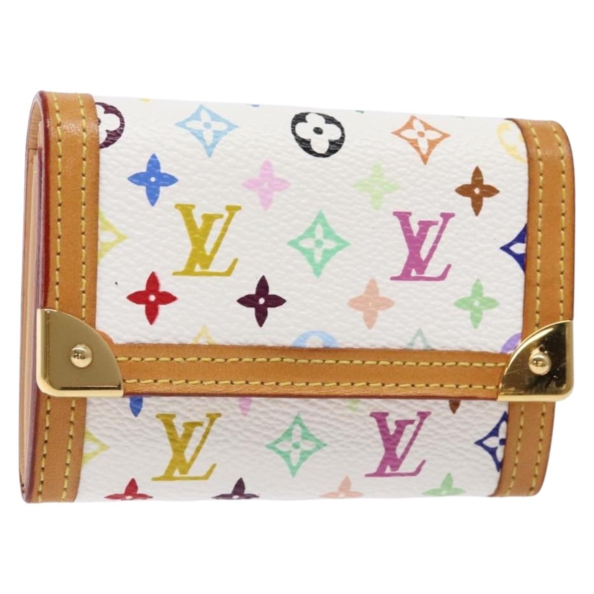 LOUIS VUITTON Multicolor Porte Monnaie Pla Coin Purse White M92657 Auth 137227