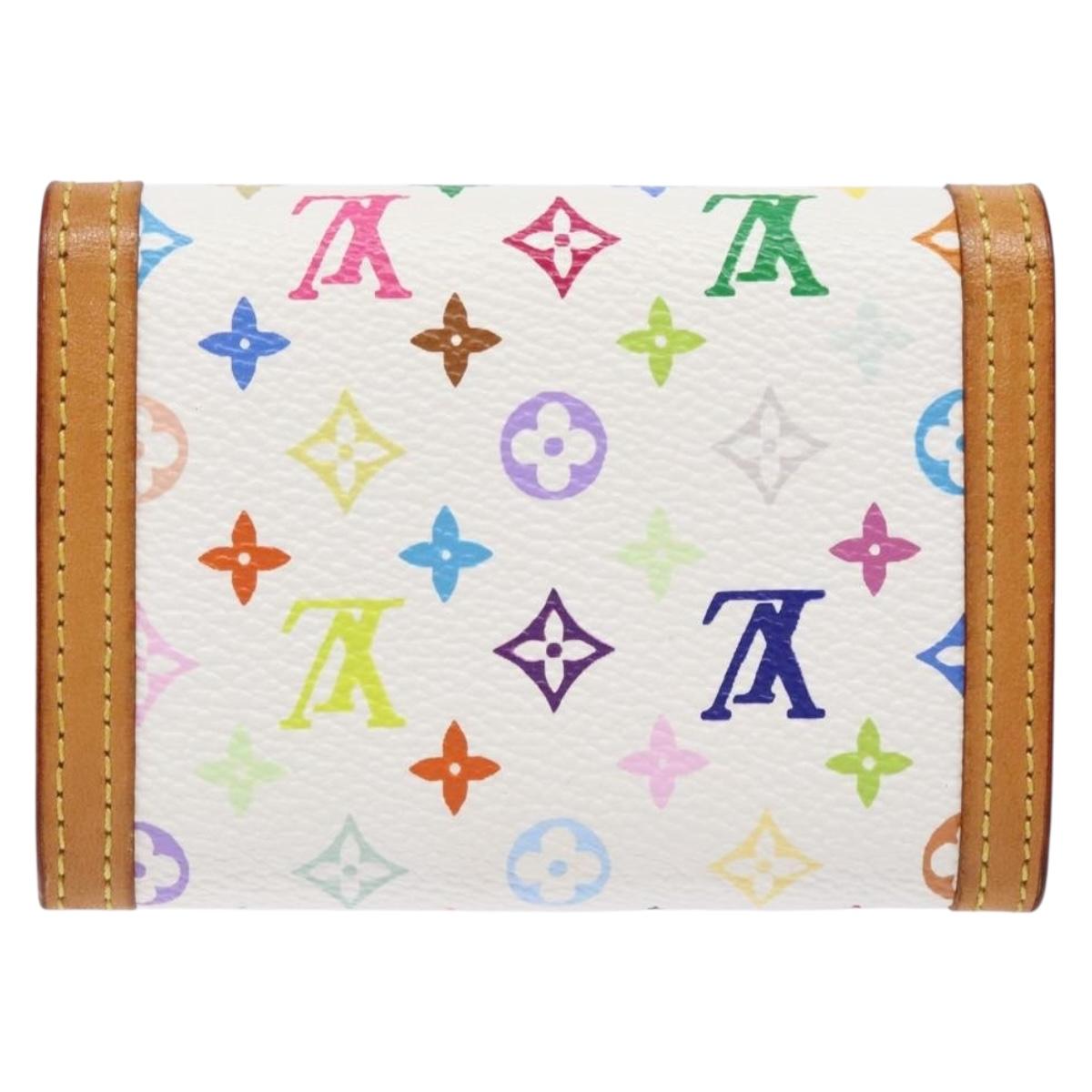 LOUIS VUITTON Multicolor Porte Monnaie Pla Coin Purse White M92657 Auth 137227
