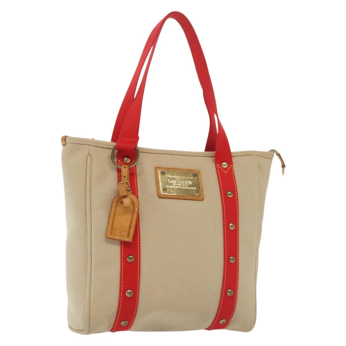 LOUIS VUITTON Antigua Cabas MM Tote Bag Beige Red M40035 LV Auth 137278