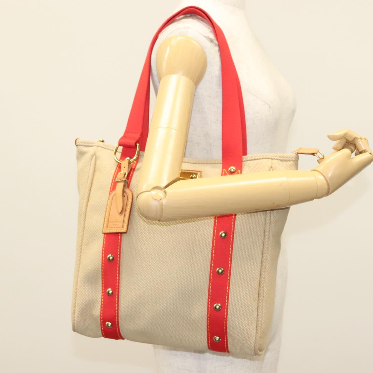 LOUIS VUITTON Antigua Cabas MM Tote Bag Beige Red M40035 LV Auth 137279