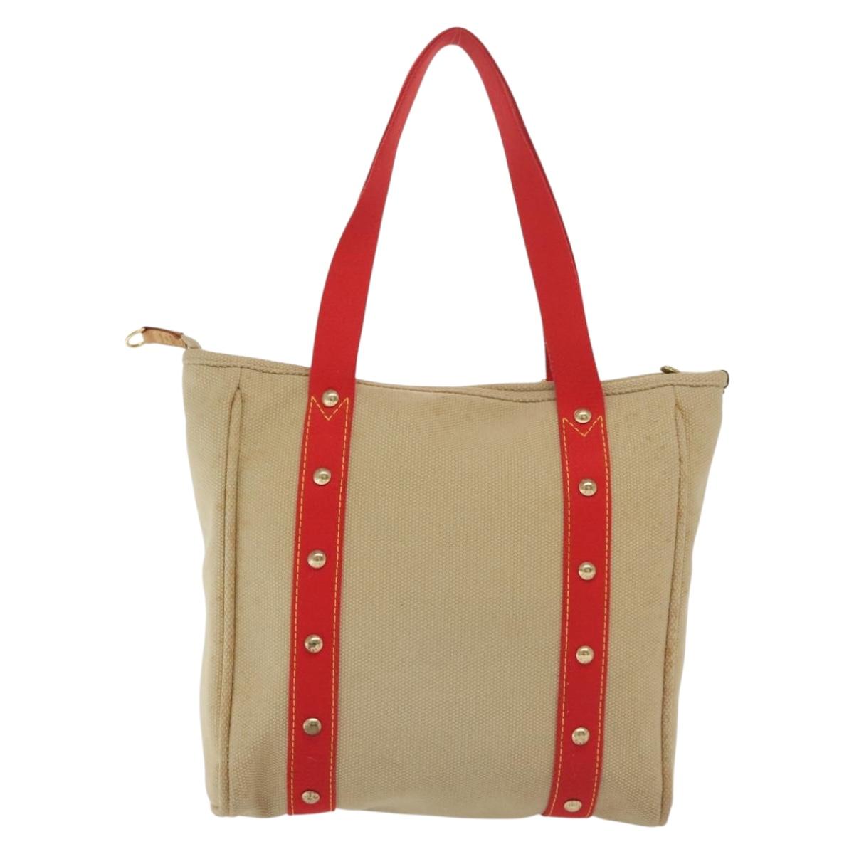 LOUIS VUITTON Antigua Cabas MM Tote Bag Beige Red M40035 LV Auth 137279