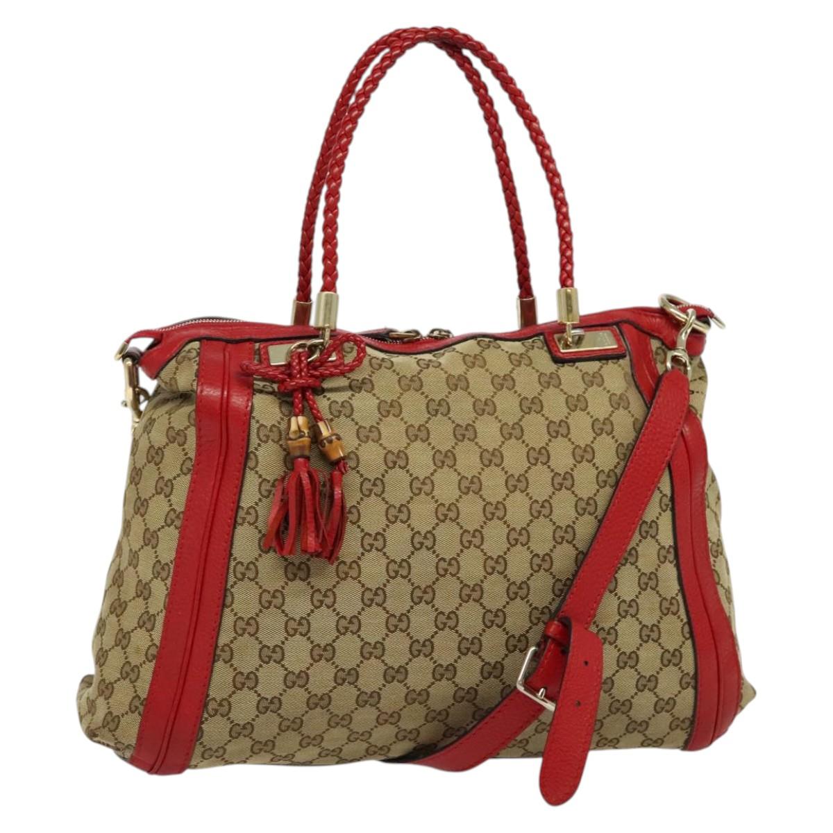 GUCCI GG Canvas Tote Bag 2way Beige Gold 269946 Auth 137280