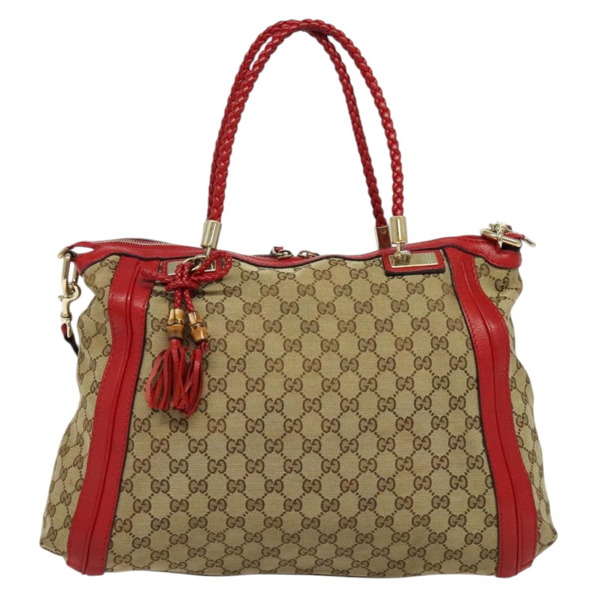 GUCCI GG Canvas Tote Bag 2way Beige Gold 269946 Auth 137280