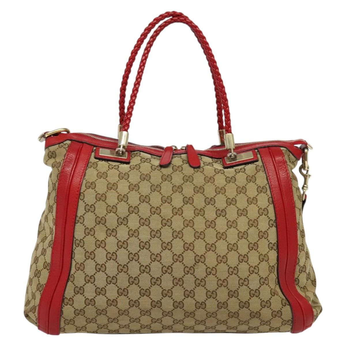 GUCCI GG Canvas Tote Bag 2way Beige Gold 269946 Auth 137280