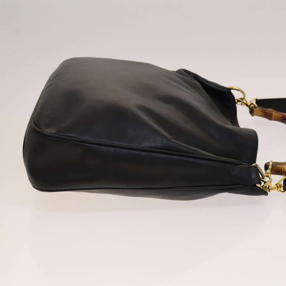 GUCCI Bamboo Hand Bag Leather 2way Black Gold 001 1781 1577 0 Auth 137281