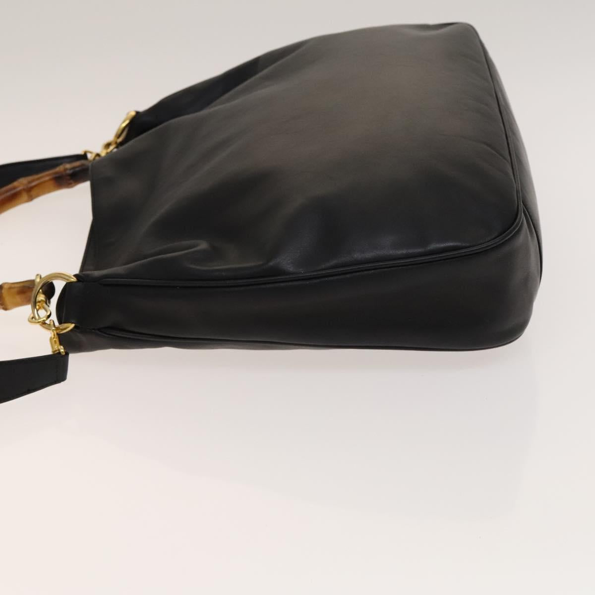 GUCCI Bamboo Hand Bag Leather 2way Black Gold 001 1781 1577 0 Auth 137281