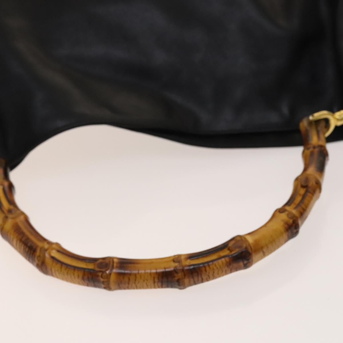 GUCCI Bamboo Hand Bag Leather 2way Black Gold 001 1781 1577 0 Auth 137281