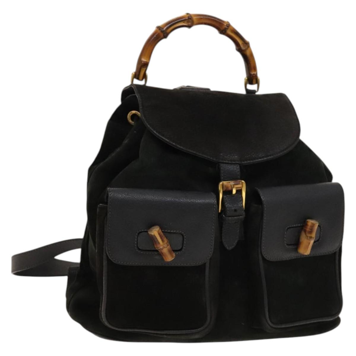 GUCCI Bamboo Backpack Suede Black Gold 003 2058 0016 Auth 137283