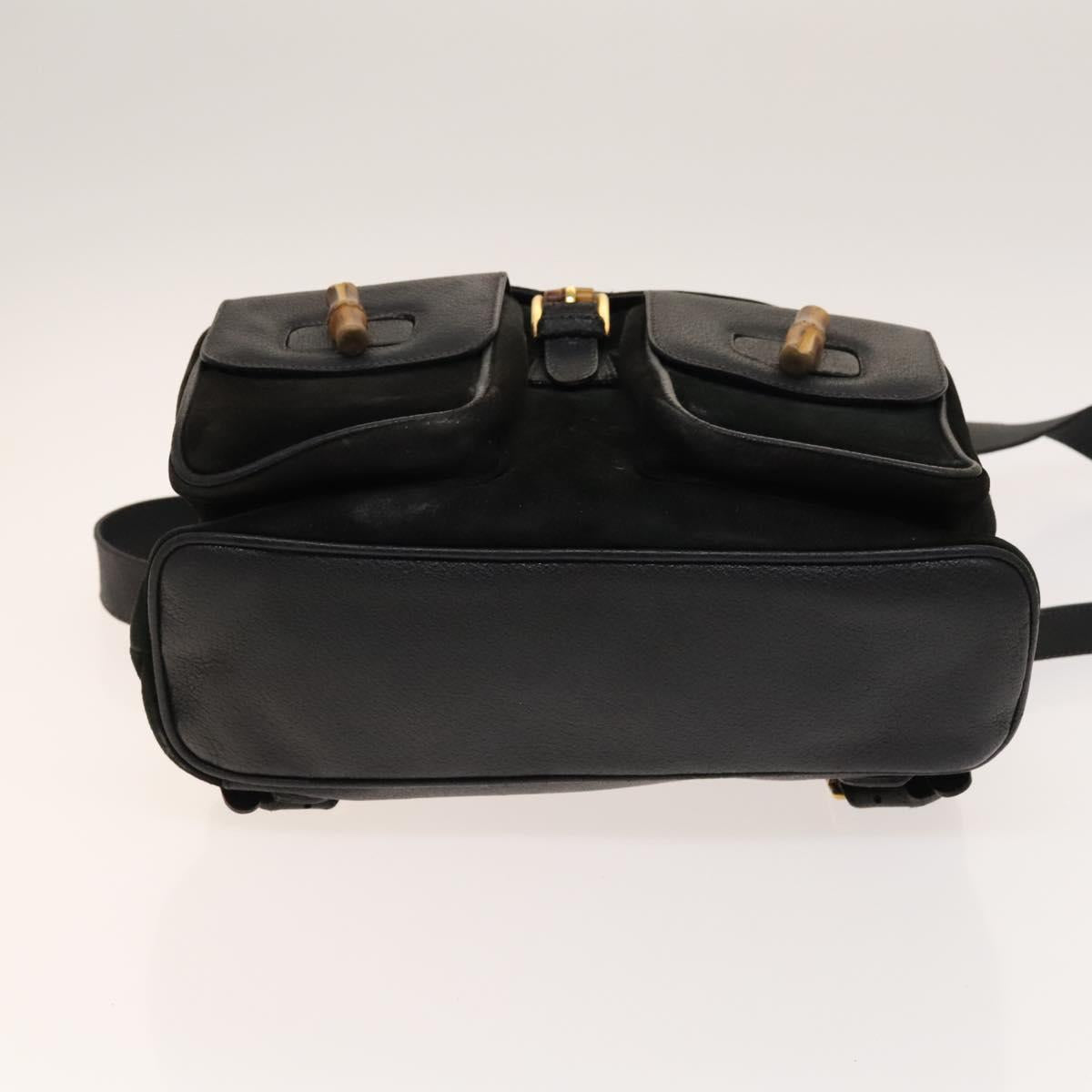 GUCCI Bamboo Backpack Suede Black Gold 003 2058 0016 Auth 137283