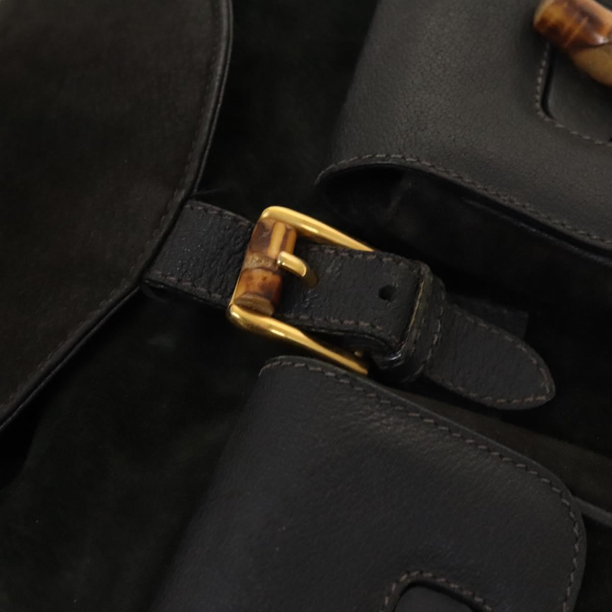GUCCI Bamboo Backpack Suede Black Gold 003 2058 0016 Auth 137283