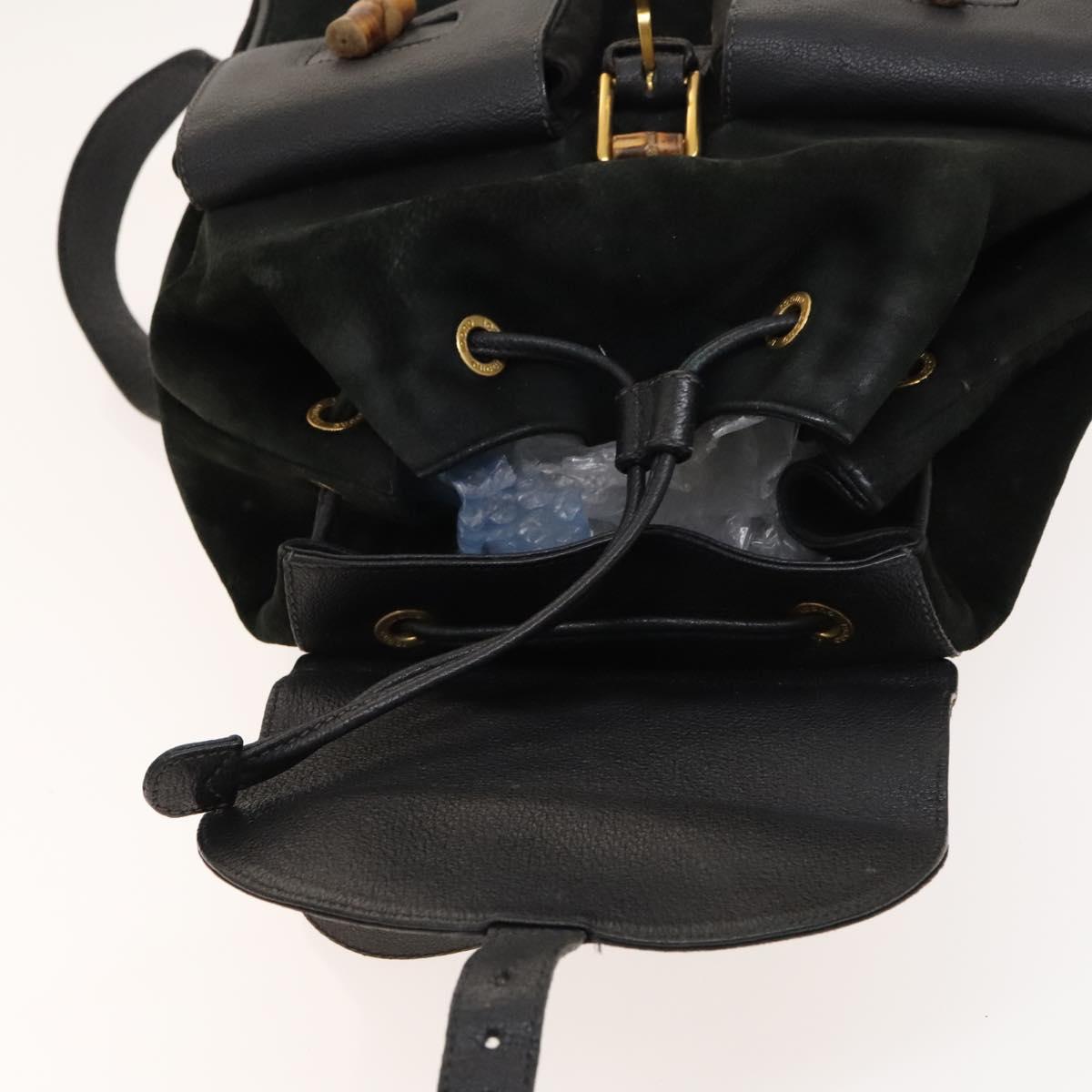 GUCCI Bamboo Backpack Suede Black Gold 003 2058 0016 Auth 137283