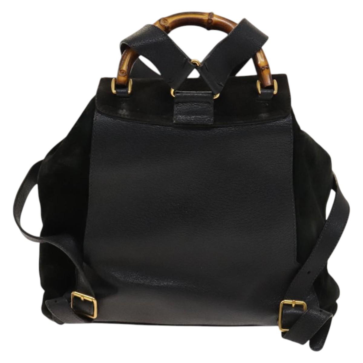 GUCCI Bamboo Backpack Suede Black Gold 003 2058 0016 Auth 137283