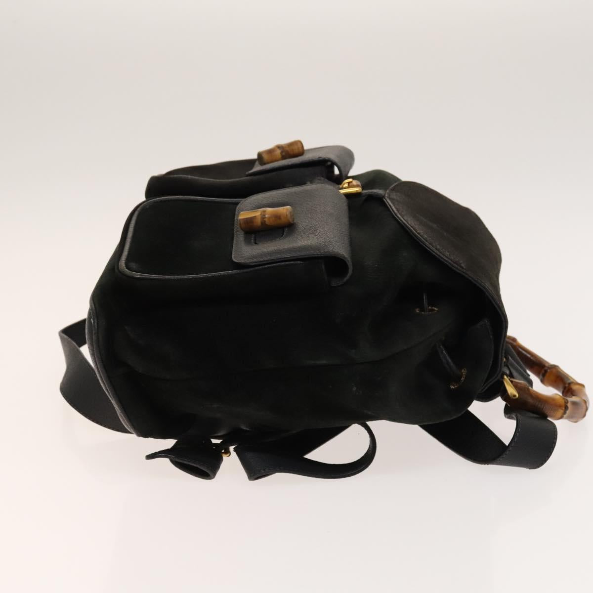 GUCCI Bamboo Backpack Suede Black Gold 003 2058 0016 Auth 137283