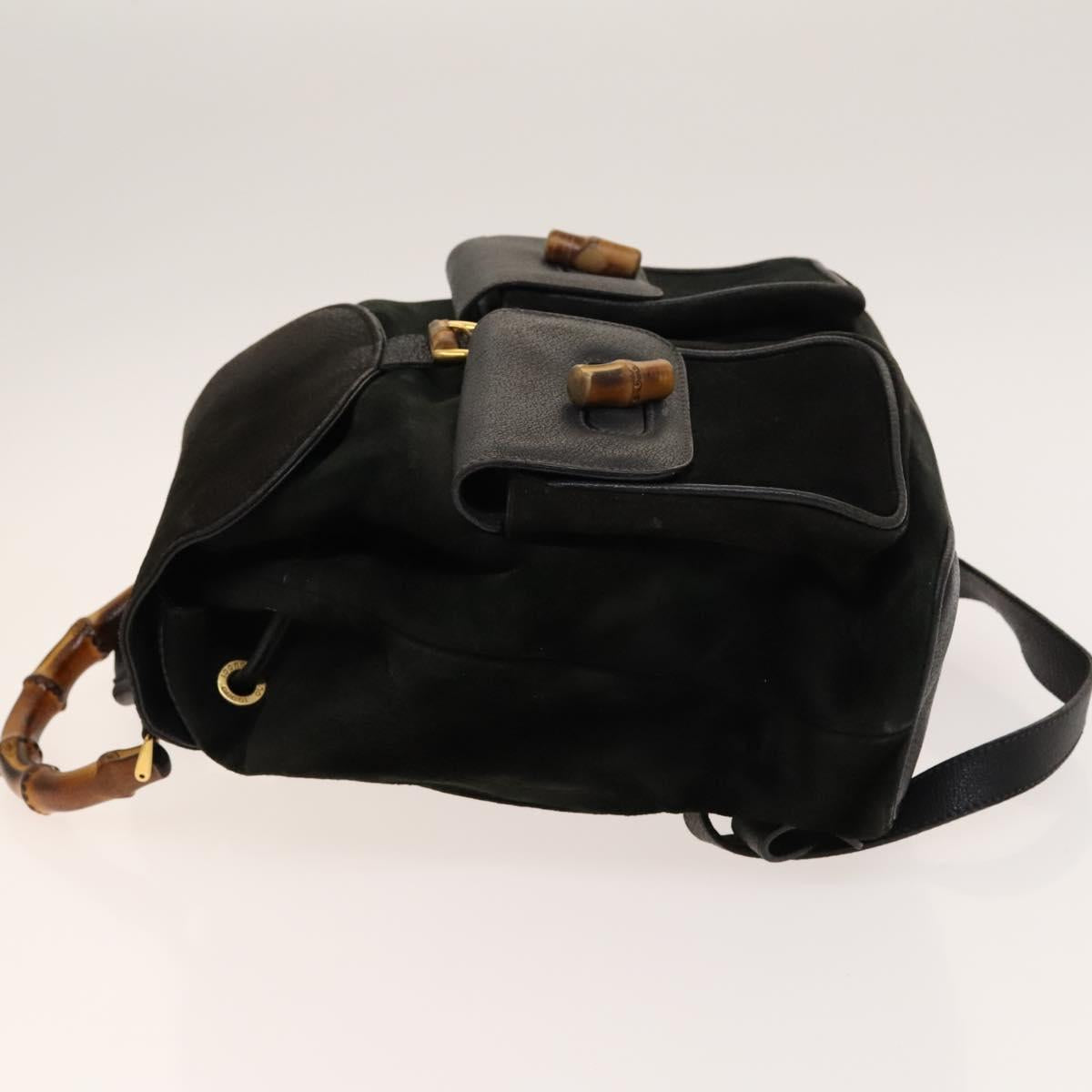 GUCCI Bamboo Backpack Suede Black Gold 003 2058 0016 Auth 137283