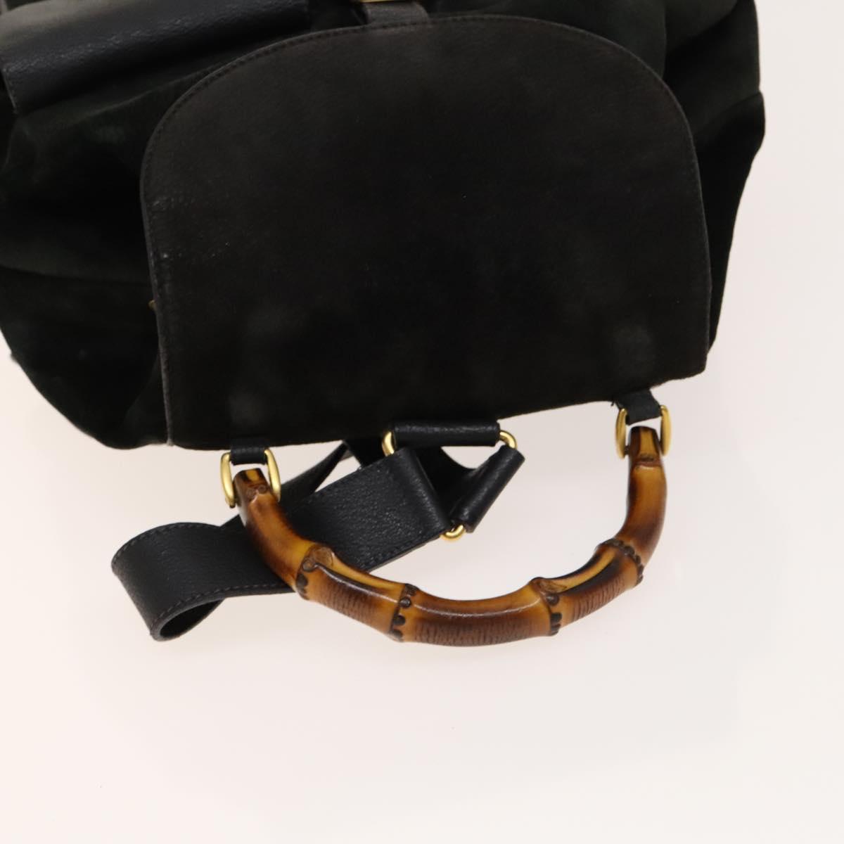 GUCCI Bamboo Backpack Suede Black Gold 003 2058 0016 Auth 137283