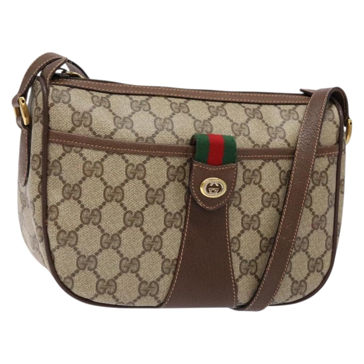 GUCCI GG Supreme Web Sherry Line Bag PVC Beige Gold 89 02 032 Auth 137285