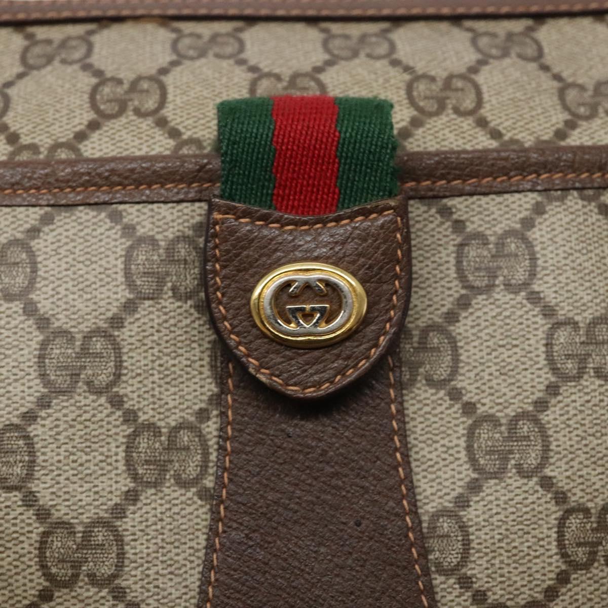 GUCCI GG Supreme Web Sherry Line Bag PVC Beige Gold 89 02 032 Auth 137285