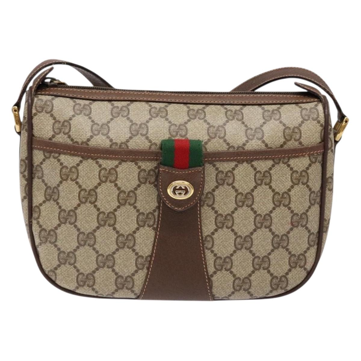 GUCCI GG Supreme Web Sherry Line Bag PVC Beige Gold 89 02 032 Auth 137285