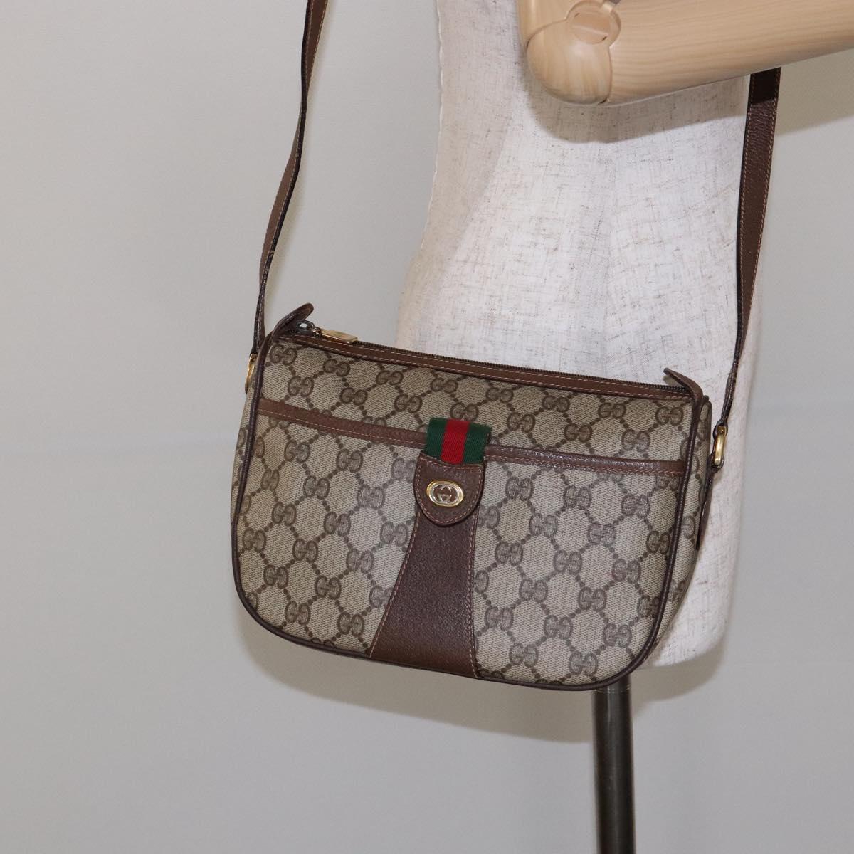 GUCCI GG Supreme Web Sherry Line Bag PVC Beige Gold 89 02 032 Auth 137285