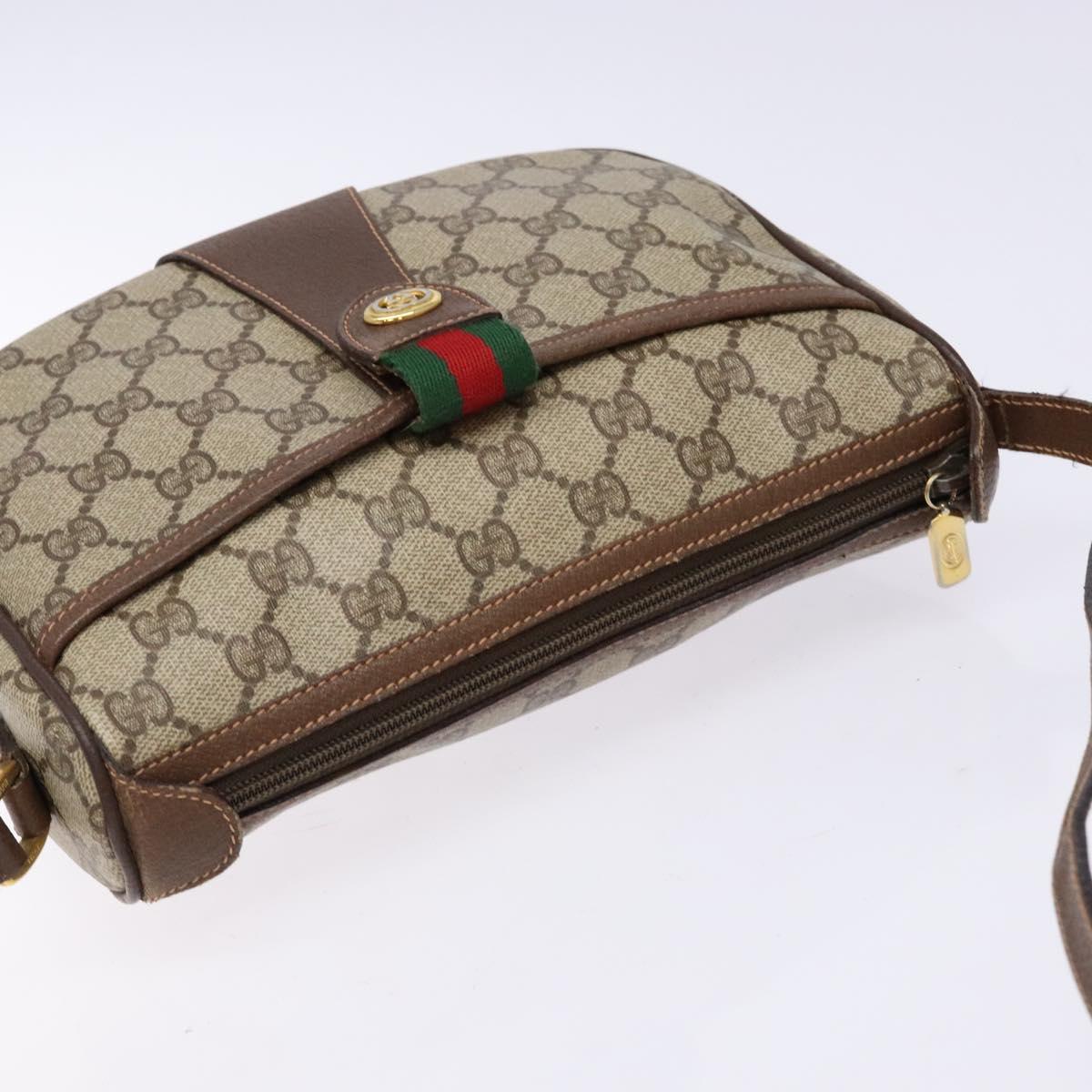 GUCCI GG Supreme Web Sherry Line Bag PVC Beige Gold 89 02 032 Auth 137285