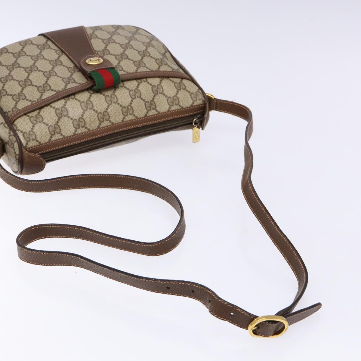 GUCCI GG Supreme Web Sherry Line Bag PVC Beige Gold 89 02 032 Auth 137285