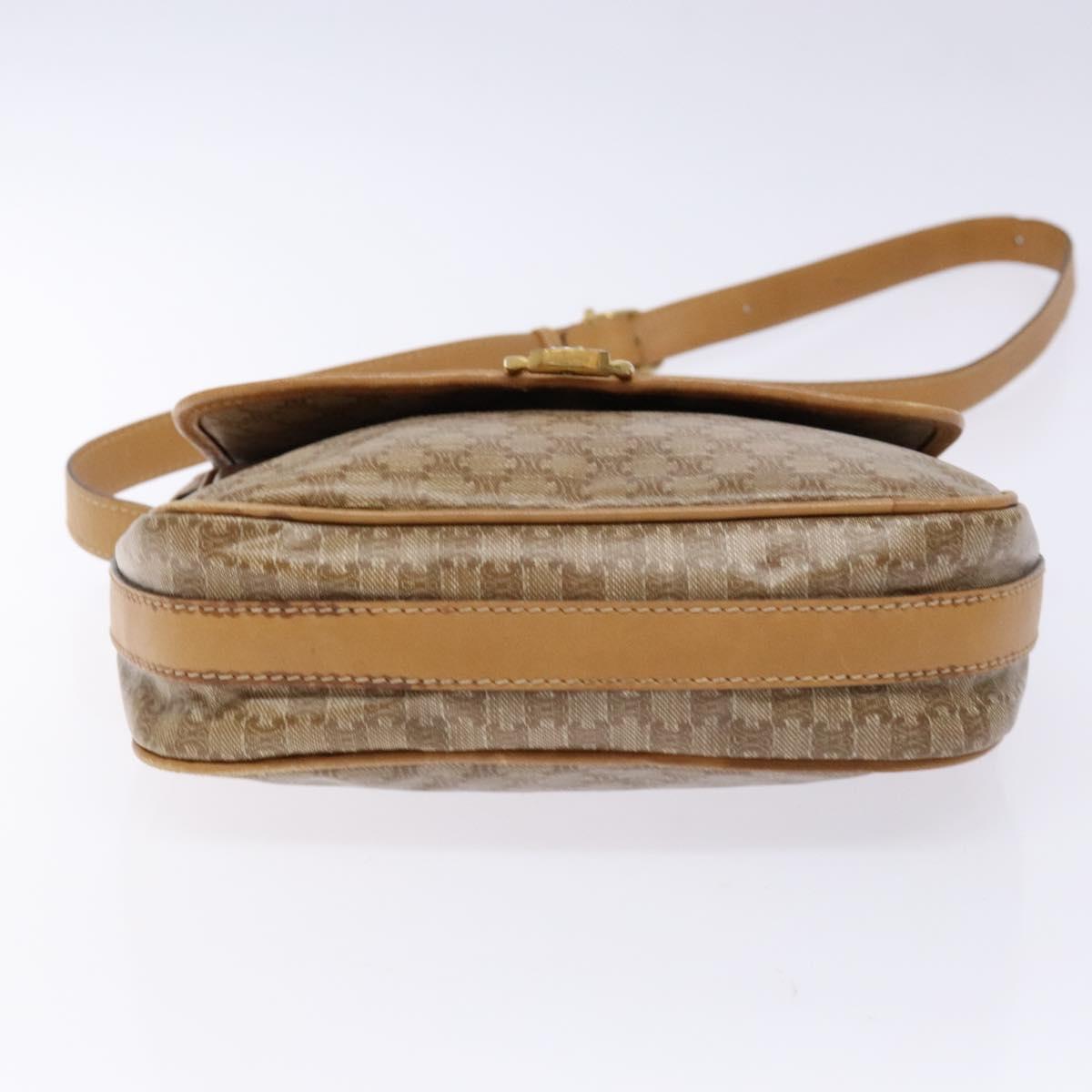 CELINE Macadam Canvas Shoulder Bag PVC Beige Gold Auth 137286