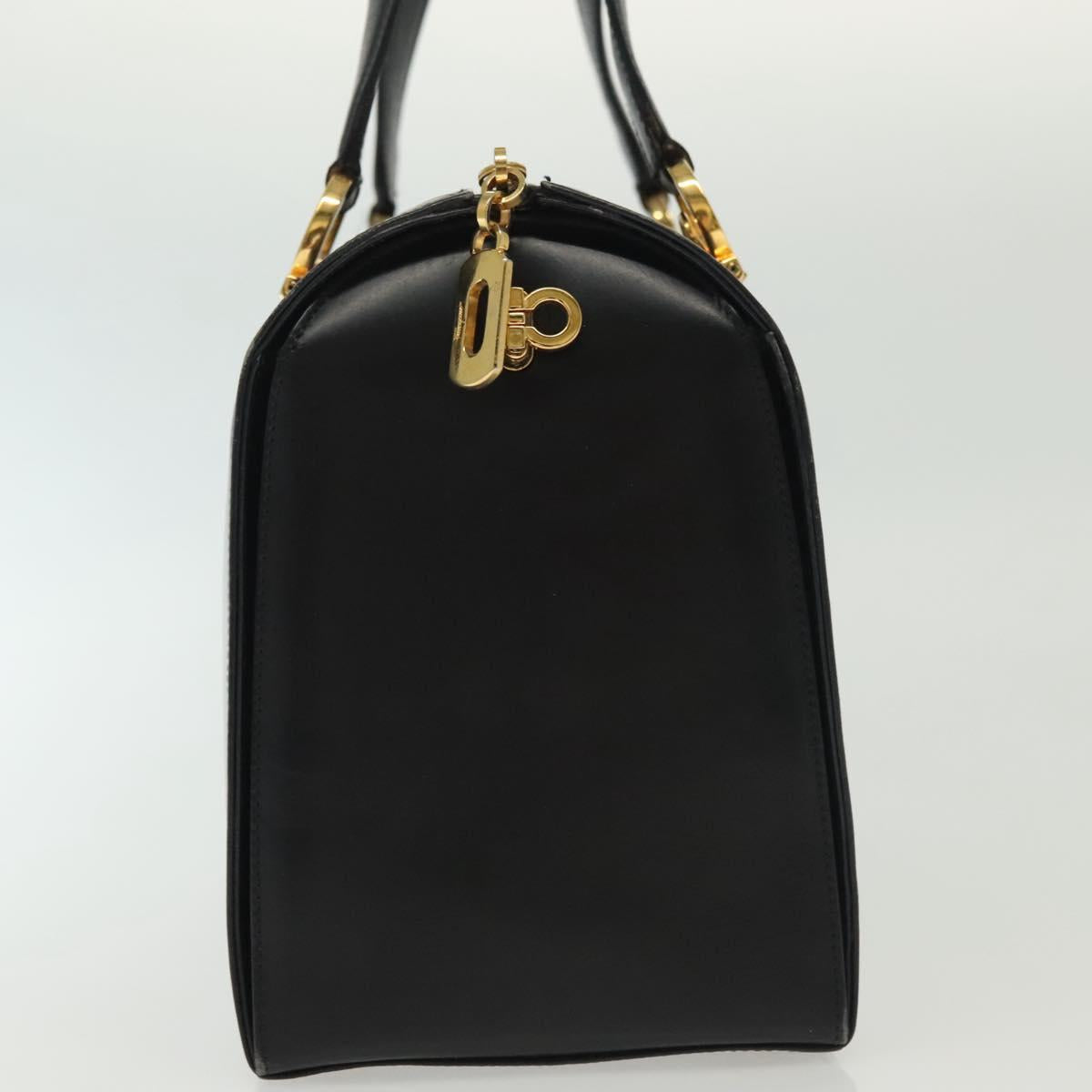 Salvatore Ferragamo Gancini Hand Bag Leather Black Gold Auth 137288