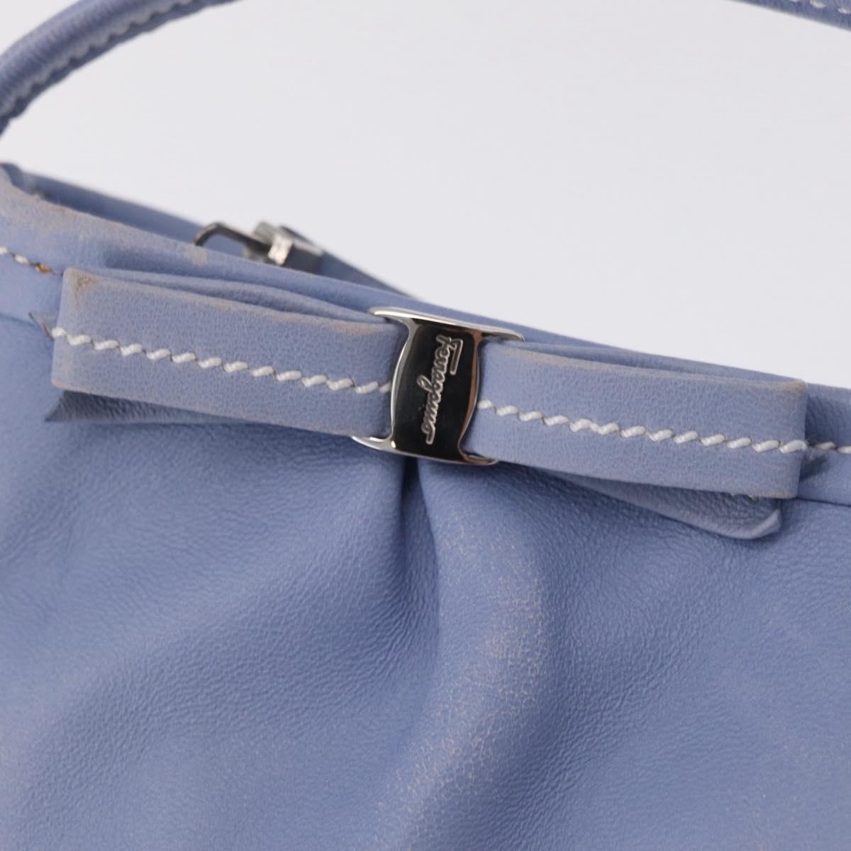 Salvatore Ferragamo Vala Shoulder Bag Leather Light Blue Silver Auth 137289