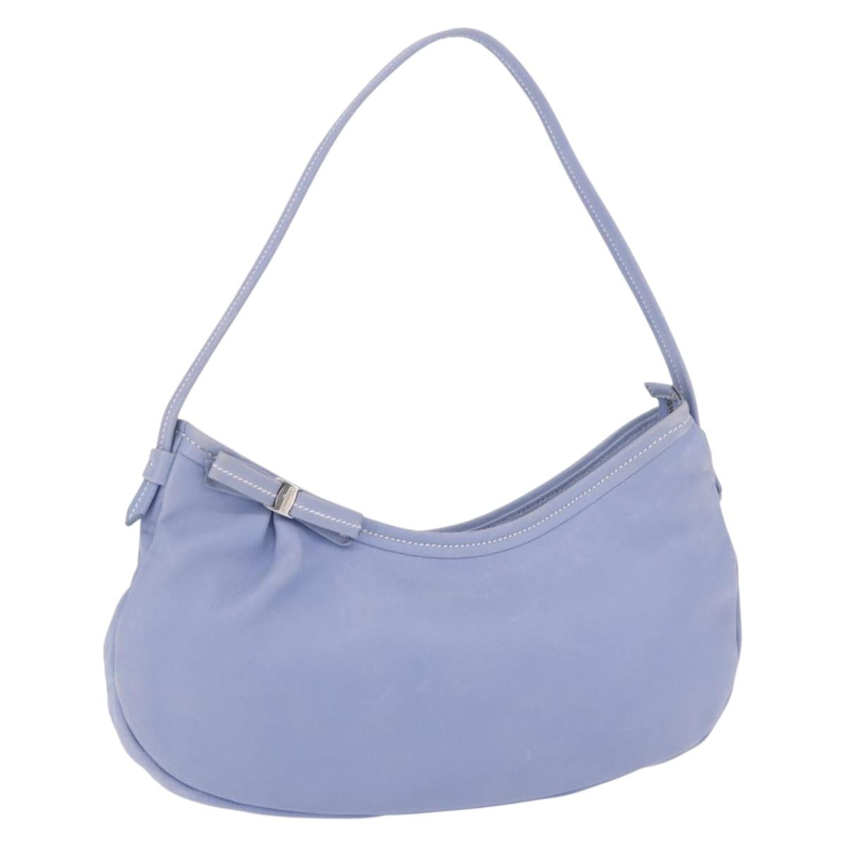 Salvatore Ferragamo Vala Shoulder Bag Leather Light Blue Silver Auth 137289