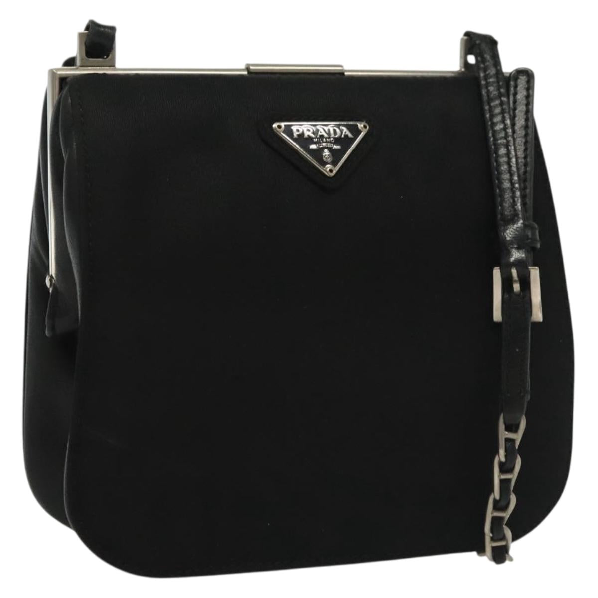 PRADA Shoulder Bag Nylon Leather Black Silver Auth 137290