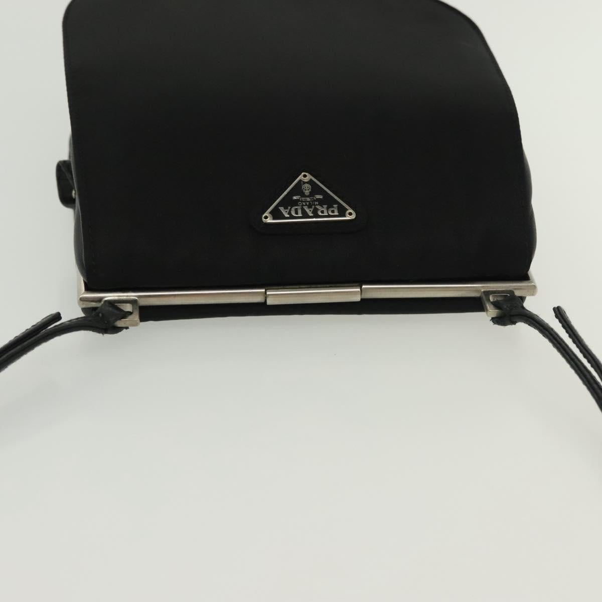 PRADA Shoulder Bag Nylon Leather Black Silver Auth 137290