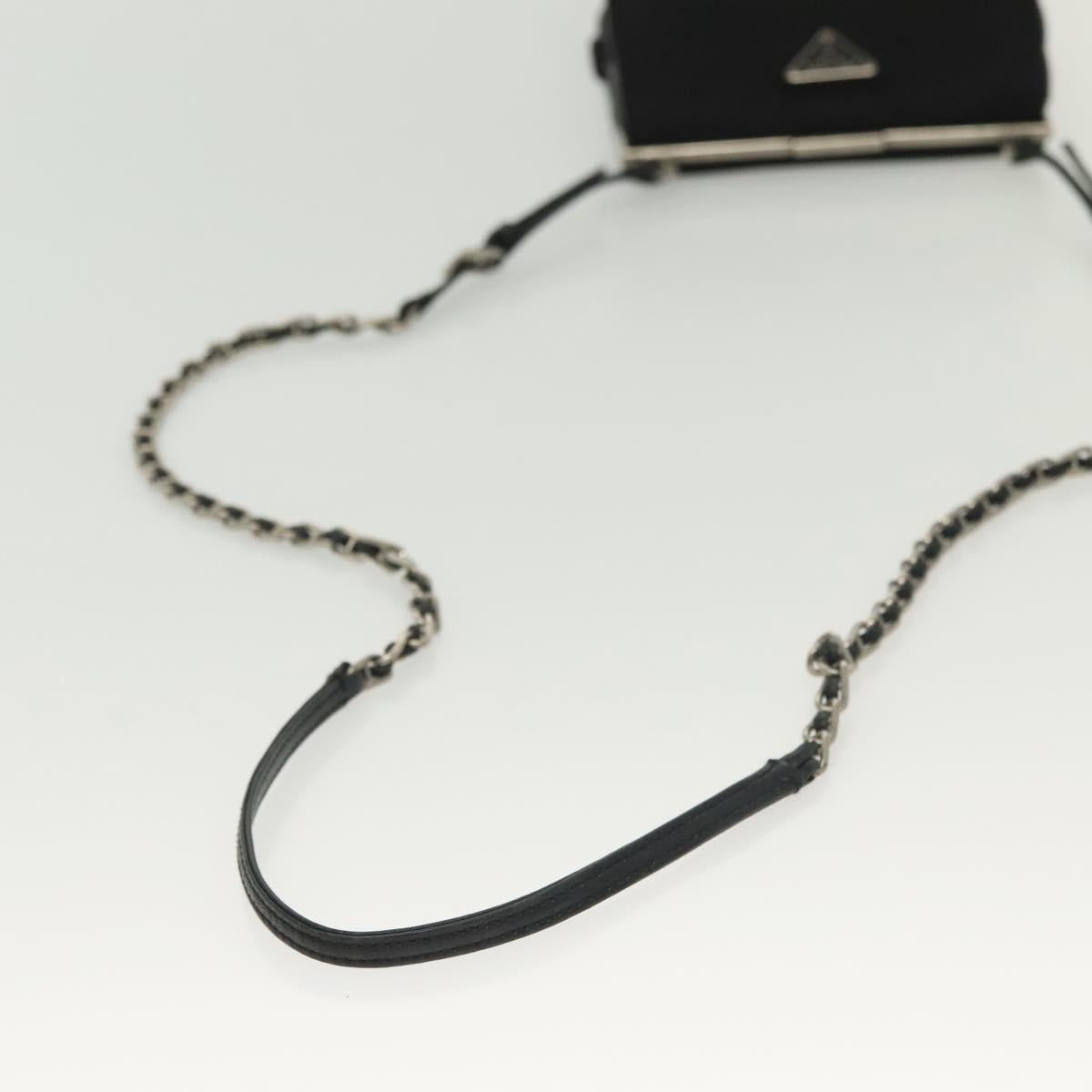 PRADA Shoulder Bag Nylon Leather Black Silver Auth 137290