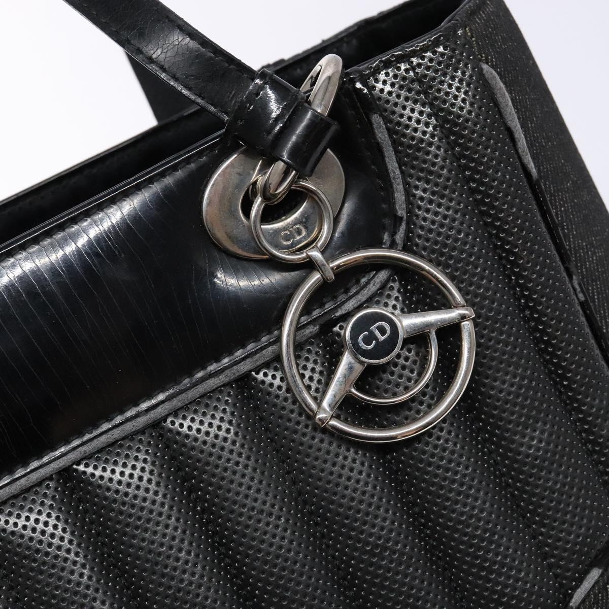 Christian Dior Montaigne Hand Bag Canvas Leather 2way Black Silver Auth 137291