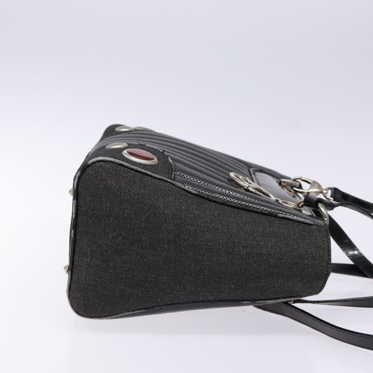 Christian Dior Montaigne Hand Bag Canvas Leather 2way Black Silver Auth 137291