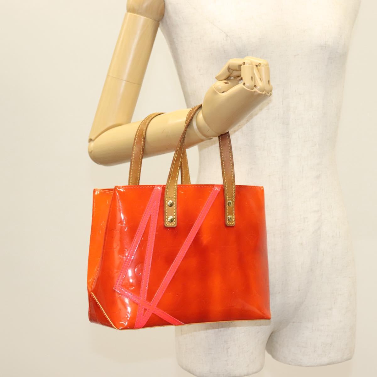 LOUIS VUITTON Monogram Vernis Fluo Reade PM Bag Pink Orange M91903 Auth 137397