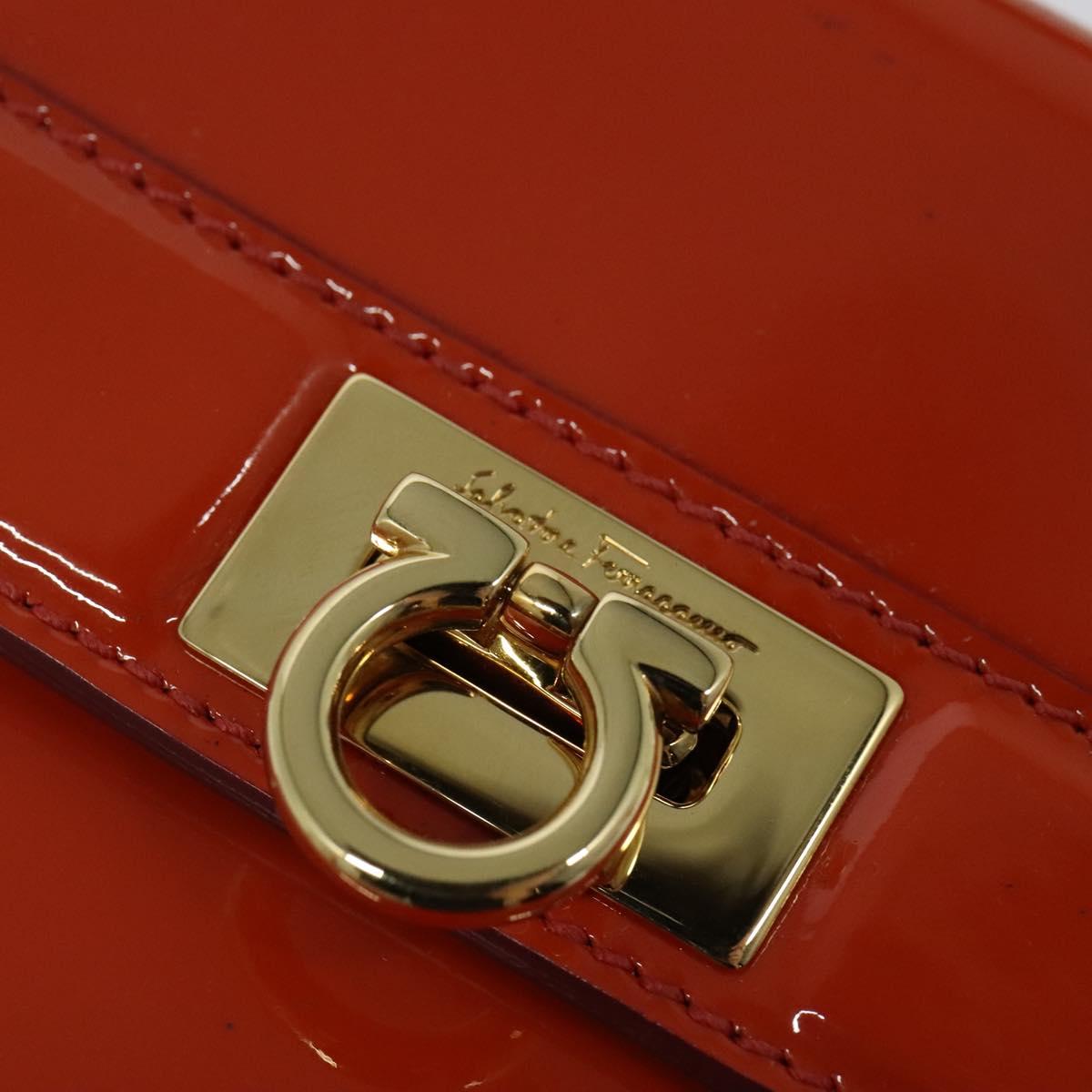 Salvatore Ferragamo Gancini Hand Bag Enamel 2way Orange Gold Auth 137418