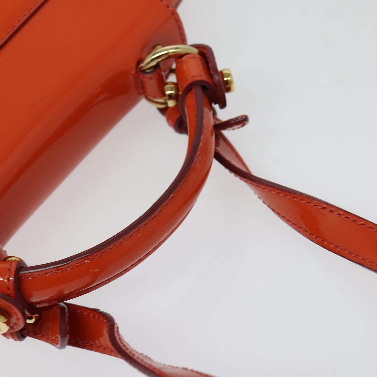 Salvatore Ferragamo Gancini Hand Bag Enamel 2way Orange Gold Auth 137418