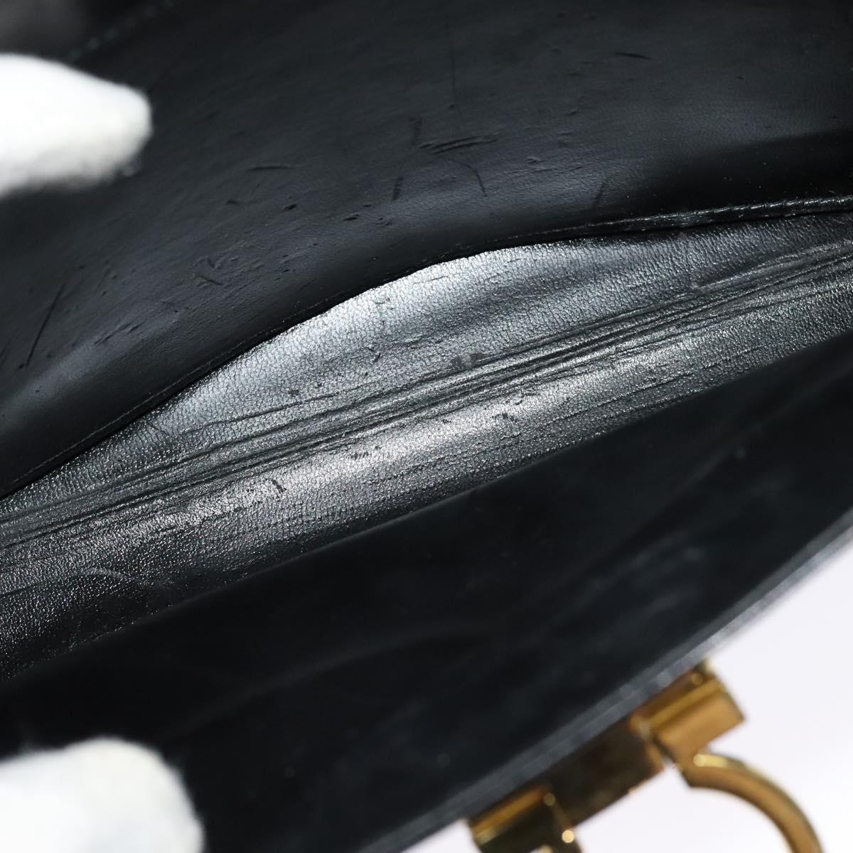 Salvatore Ferragamo Gancini Hand Bag Leather 2way Black Gold Auth 137421