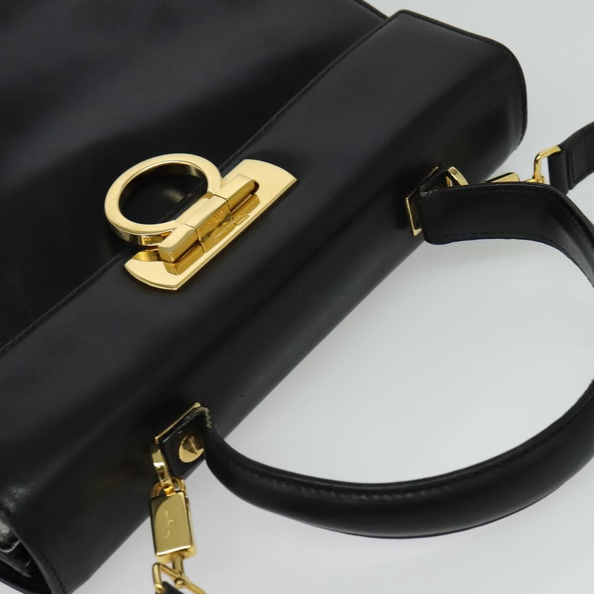 Salvatore Ferragamo Gancini Hand Bag Leather 2way Black Gold Auth 137421