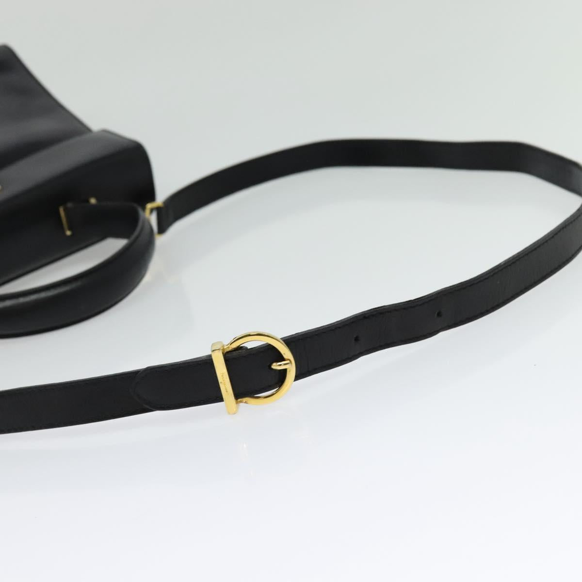 Salvatore Ferragamo Gancini Hand Bag Leather 2way Black Gold Auth 137421