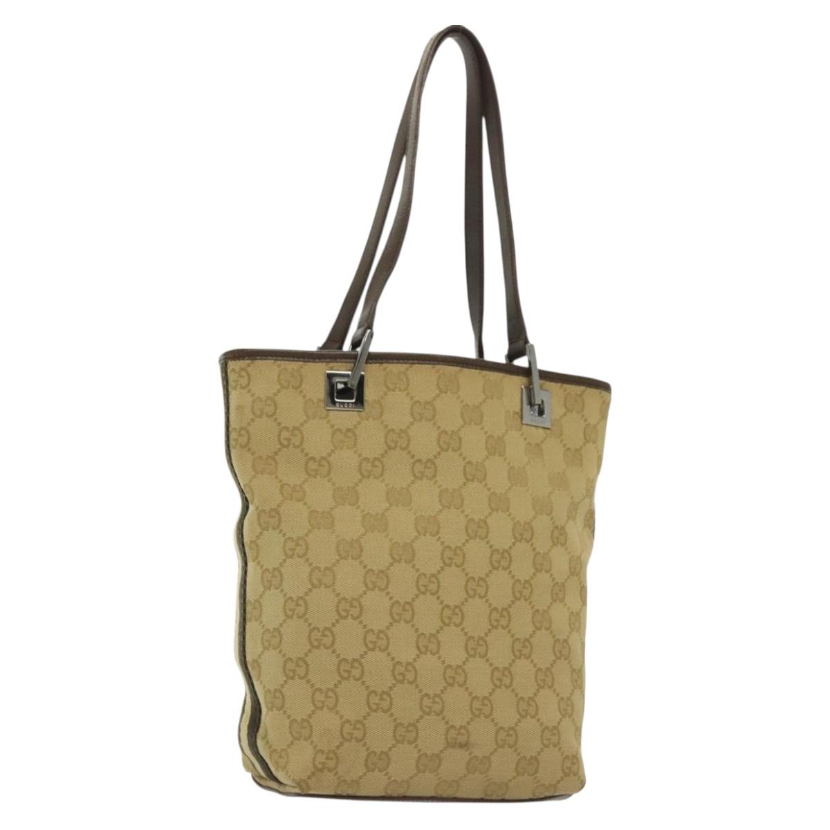 GUCCI GG Canvas Tote Bag Beige Silver 31244 Auth 137427