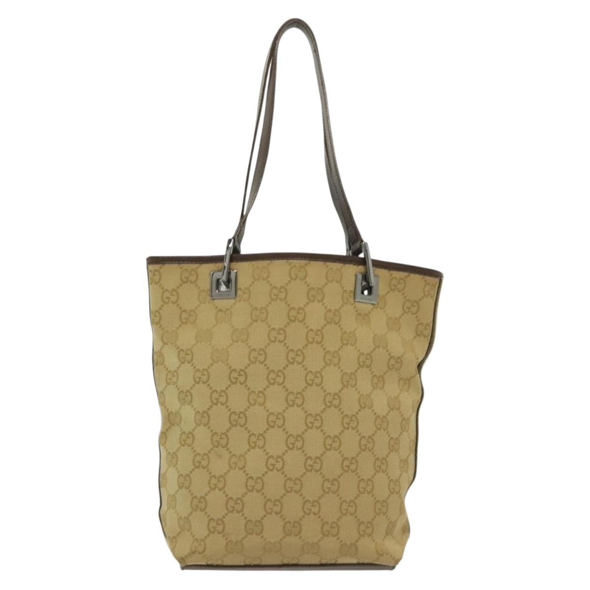 GUCCI GG Canvas Tote Bag Beige Silver 31244 Auth 137427