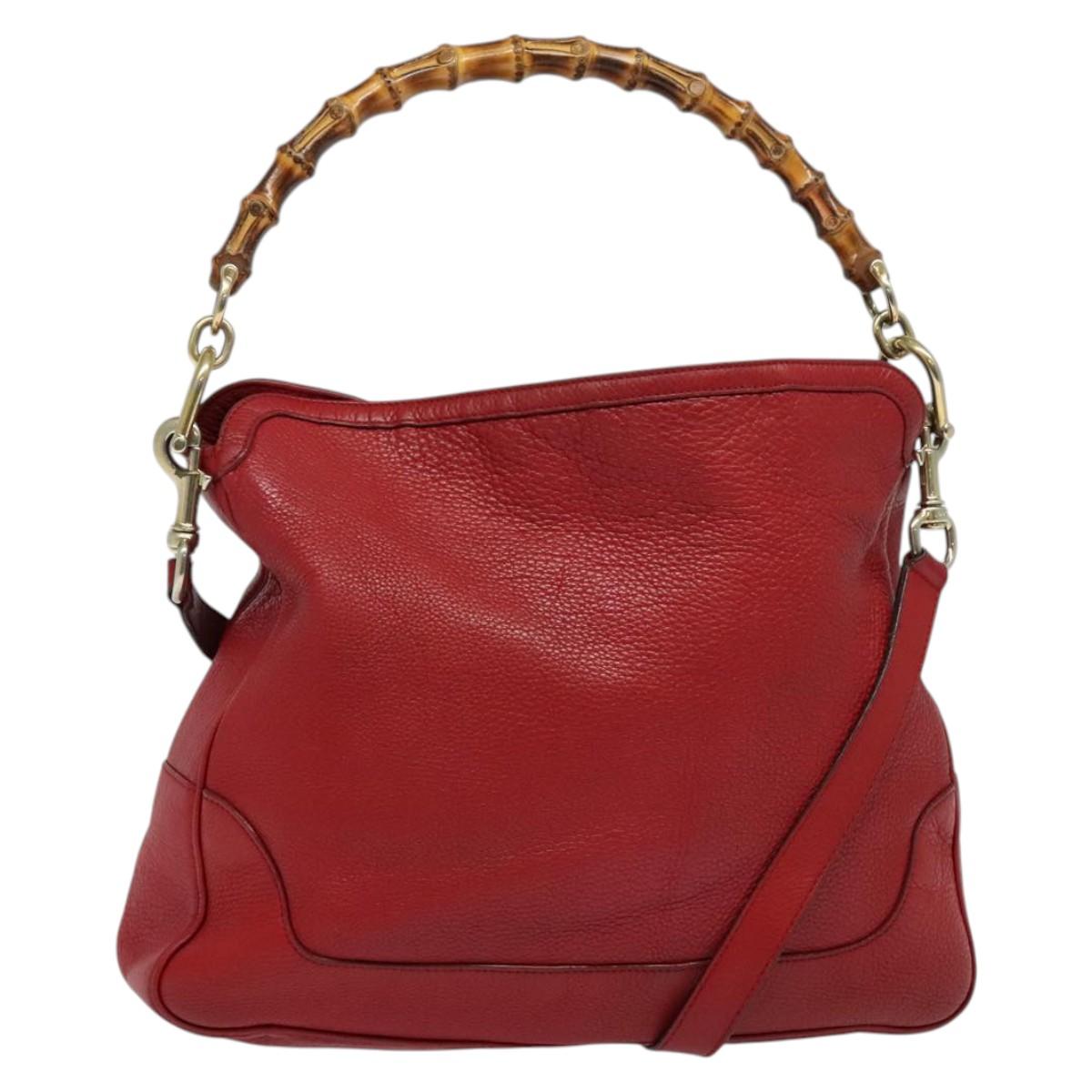 GUCCI Bamboo Hand Bag Leather 2way Red Gold 282315 Auth 137429