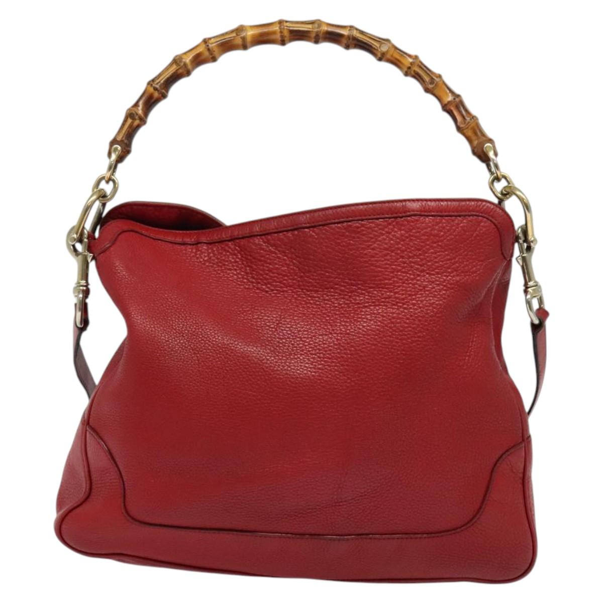 GUCCI Bamboo Hand Bag Leather 2way Red Gold 282315 Auth 137429