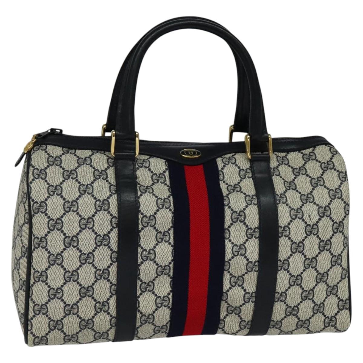 GUCCI GG Supreme Sherry Line Boston Bag PVC Navy Gold 24 012 3842 Auth 137431