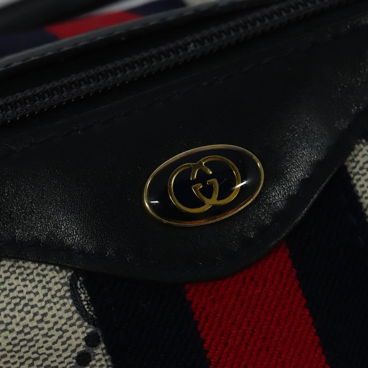 GUCCI GG Supreme Sherry Line Boston Bag PVC Navy Gold 24 012 3842 Auth 137431